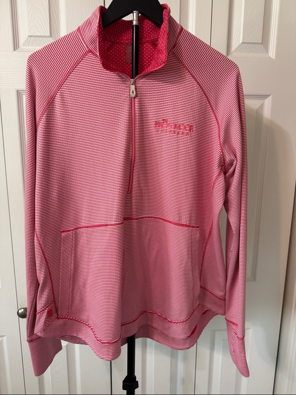 Pink Striped Half-Zip Hoodie Sweatshirt